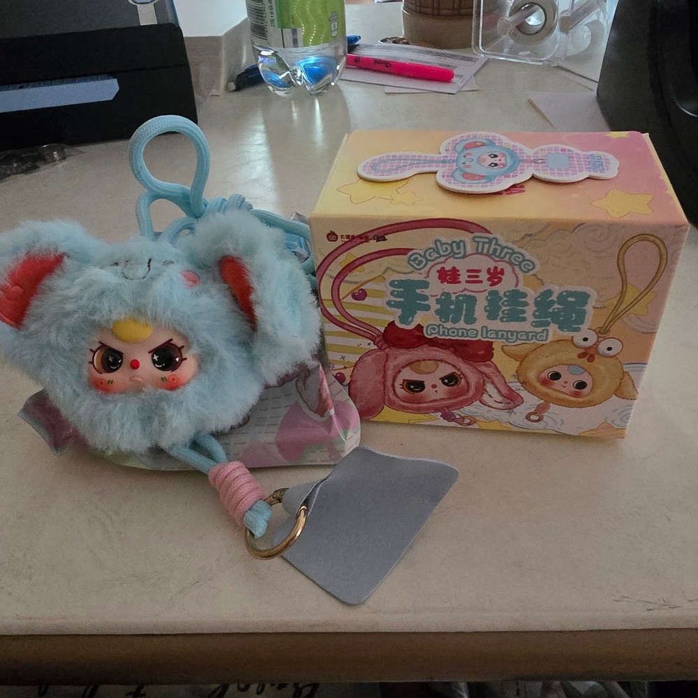 Baby Three Phone Lanyard Plush Charm Light Blue Elephant Blind Box Collectible